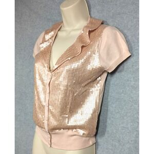Vintage Sequins Cardigan Sweater P Pink Short Sleeve WORTH Elegant Old Money
